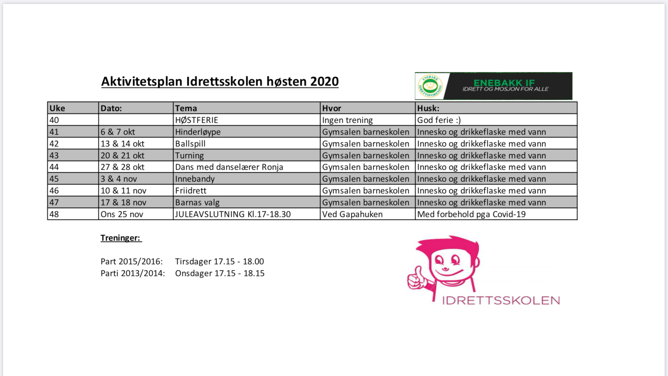 Aktivitetsplan høsten 2020